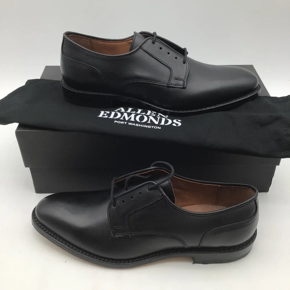 Allen Edmonds Windsor Black Plain Toe Derby Dress Shoes Size 8.5 D 6126 NEW